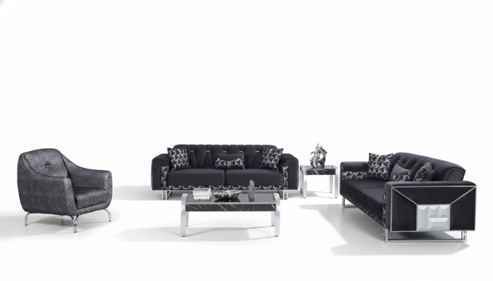 Schwaarz-Grau Wunnzëmmer Sëtzgarnitur Designer Sofas Niewentësch 5 Deeler