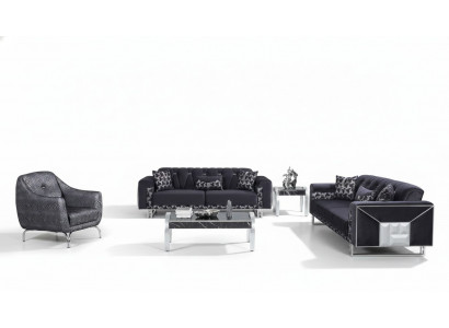 Schwaarz-Grau Wunnzëmmer Sëtzgarnitur Designer Sofas Niewentësch 5 Deeler