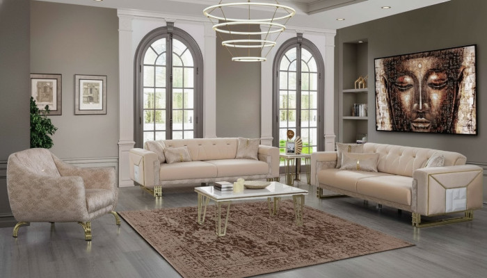 Komplett Beige Sëtzgrupp Wunnzëmmer Sofas Luxus Still Kaffisdësch