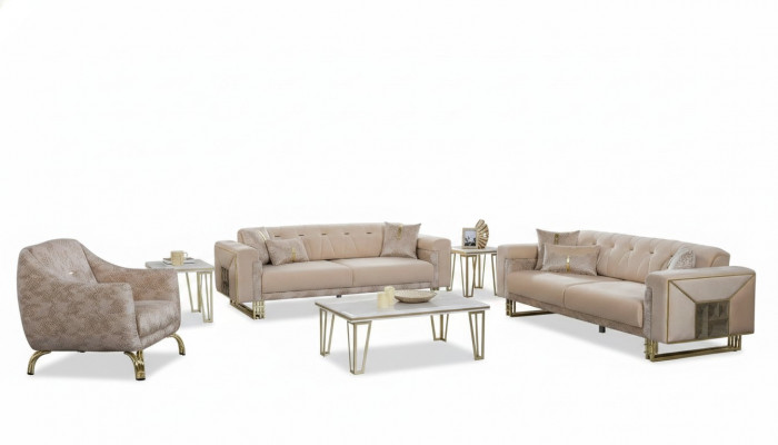 Komplett Beige Sëtzgrupp Wunnzëmmer Sofas Luxus Still Kaffisdësch