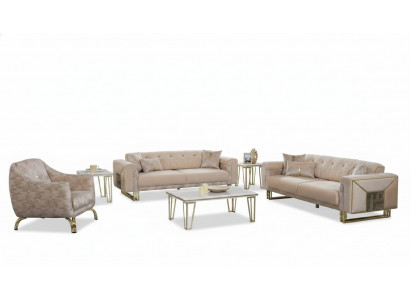 Komplett Beige Sëtzgrupp Wunnzëmmer Sofas Luxus Still Kaffisdësch