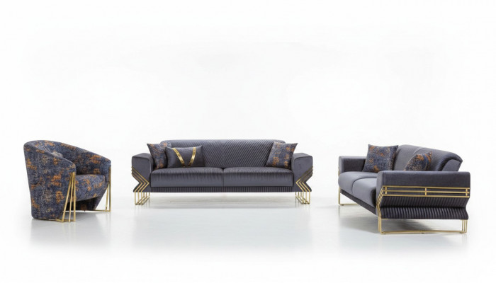 Luxuriéis gro Chesterfield Polster Sofaset Wunnzëmmer 3-Sëtzer Textil Fauteuil
