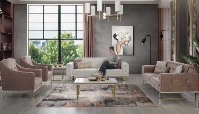 Sofagarnitur Designer Chesterfield Sofa Luxus Sessel Dësch 6 Stéck