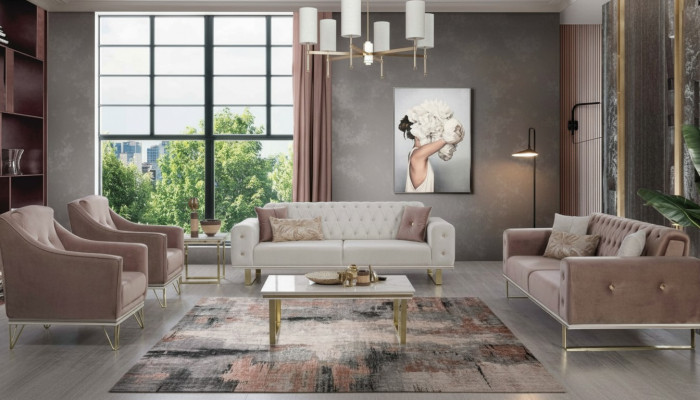 Sofagarnitur Designer Chesterfield Sofa Luxus Sessel Dësch 6 Stéck