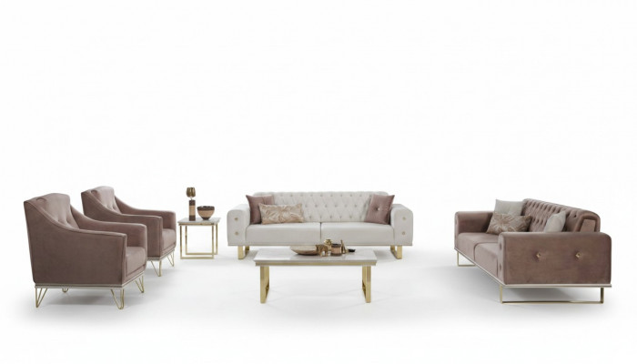 Sofagarnitur Designer Chesterfield Sofa Luxus Sessel Dësch 6 Stéck
