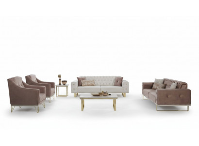 Sofagarnitur Designer Chesterfield Sofa Luxus Sessel Dësch 6 Stéck