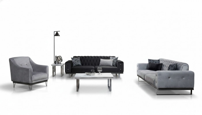 Schwaarz-Grau Chesterfield Canapé-Set Modern Canapéen Säitentisch