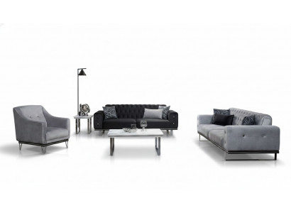 Schwaarz-Grau Chesterfield Canapé-Set Modern Canapéen Säitentisch