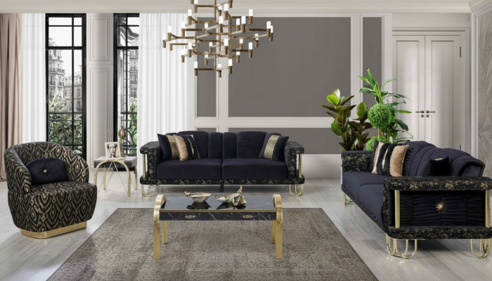 Exklusiv Wunnzëmmer Polster Couchesëtzt x2 Textil Sofas 1-Sëtzer 3-Deeler