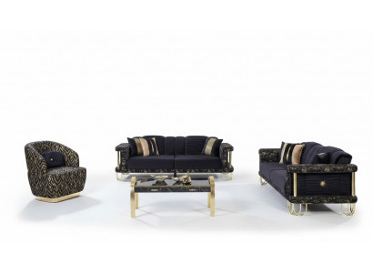 Exklusiv Wunnzëmmer Polster Couchesëtzt x2 Textil Sofas 1-Sëtzer 3-Deeler