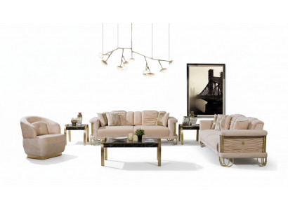 Wunnzëmmer Beige Sofagarnitur Dräisëtzer Canapé Designer Fotell Grupp