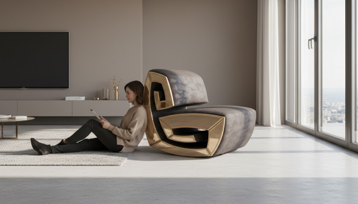 Braun-gëllene eenzelsëtzegen Designer-Chaise Longue Entspanung Wunnzëmmer Sëtz Neit