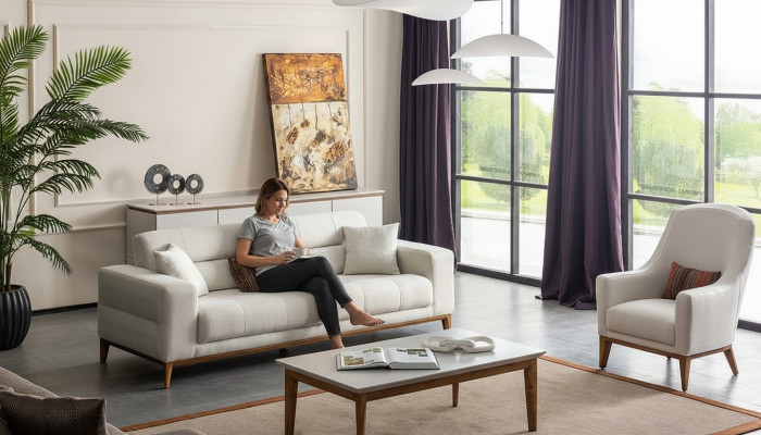 Wunnzëmmer Sofagarnitur Drësëtzer Fautteuil Luxus Canapé Set 3 1 Sëtzer Wäiss