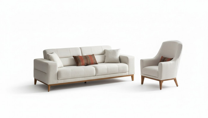 Wunnzëmmer Sofagarnitur Drësëtzer Fautteuil Luxus Canapé Set 3 1 Sëtzer Wäiss