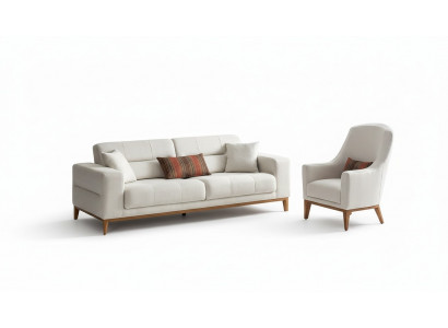 Wunnzëmmer Sofagarnitur Drësëtzer Fautteuil Luxus Canapé Set 3 1 Sëtzer Wäiss