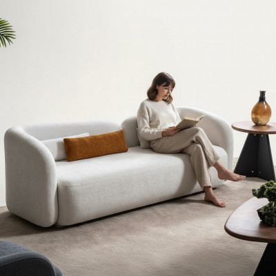 Moderne Design Polster Wäiss Sëtz Canapé 3-Sëtzer Sofa Sofas Textil Stoff
