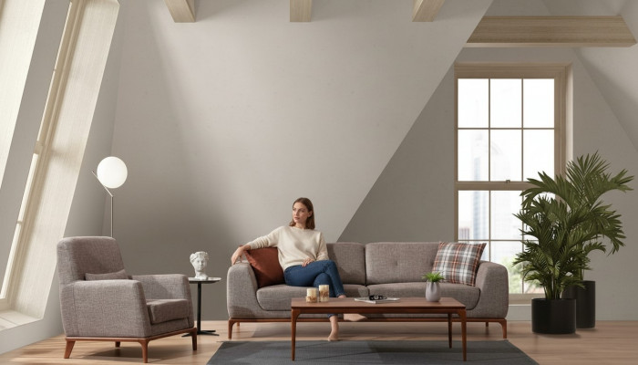 Luxus Sofagarnitur Sofa 3-Sëtz Sessel Stoff Modern Gro Modern Set nei