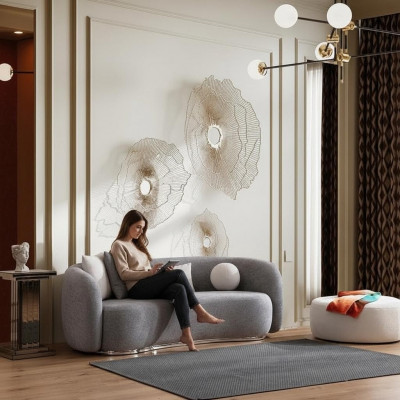 Moderne Design Gro Sofa Couch 4-Sëtz Polster Sofa Miwwelen Hocker nei