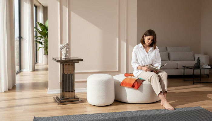 Luxus Polster Hocker Rëndhocker Sëtzmiwwel Designer Stilvoll Miwwelen