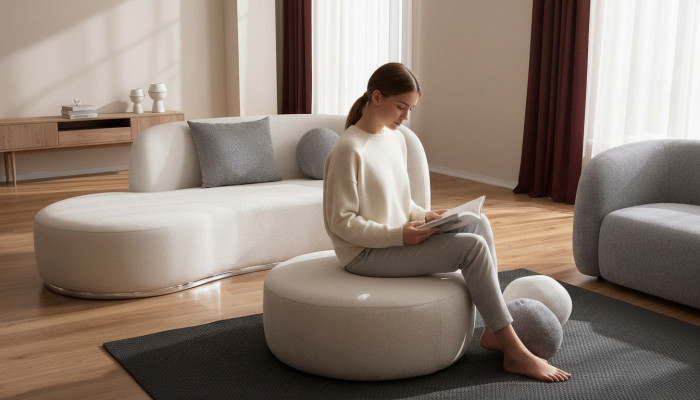 Wäissen Luxus Polster Hocker Ronnhocker Sëtzmiwwel Designer Stilvoll Miwwelen