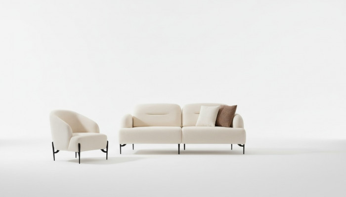 Wäiss Wunnzëmmer Designer Garnitur 3-Sëtzer gepolsterten Fautteuil 2-Deeler Set Neit