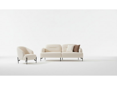 Wäiss Wunnzëmmer Designer Garnitur 3-Sëtzer gepolsterten Fautteuil 2-Deeler Set Neit