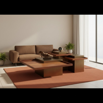 Modernt brong Couchtisch Set Wunnzëmmer Holz Kaffisdësch Luxus Set