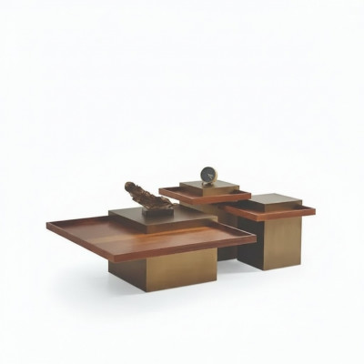 Modernt brong Couchtisch Set Wunnzëmmer Holz Kaffisdësch Luxus Set