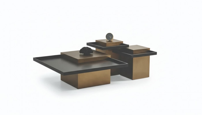 Modern Dësch-Set Living Stoff Luxus Miwwel 3x Holz Niewendëscher