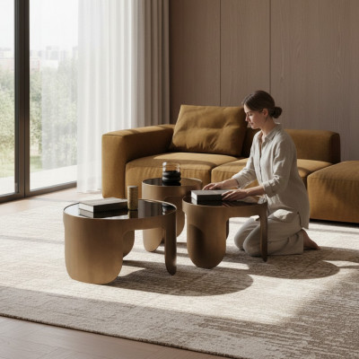 Luxuriéis Couchtisch Set Designer 3x Kaffisdësch Ronn-Dësch Set