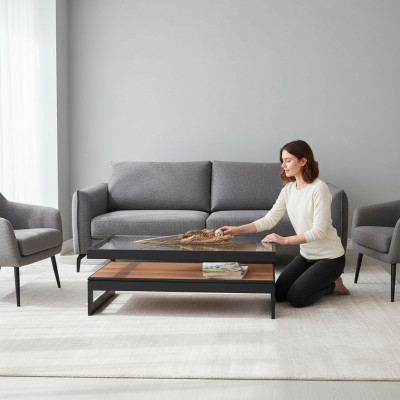 Designer Holz Couchtisch Wunnzëmmer Glastësch Wunnzëmmer Bäistelltësch