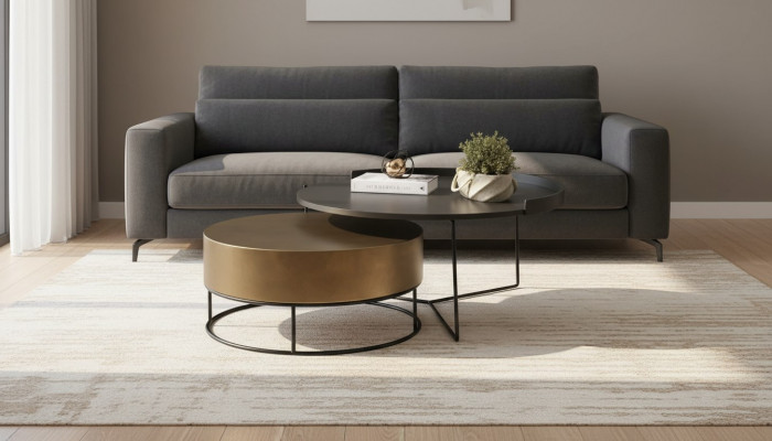 Designer 2x Dëscher fir d'Wunnzëmmer, Modernen Ronnen Niewendësch, Metallsatz