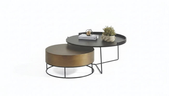 Designer 2x Dëscher fir d'Wunnzëmmer, Modernen Ronnen Niewendësch, Metallsatz