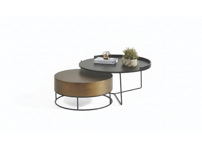 Designer 2x Dëscher fir d'Wunnzëmmer, Modernen Ronnen Niewendësch, Metallsatz