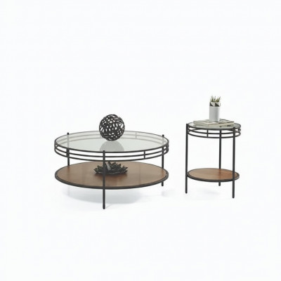 Modern Couchtisch-Set Designer Rond Dësch Glieserdësch Kaffisdësch zweedeeler