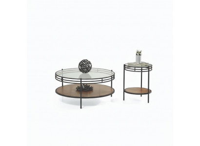Modern Couchtisch-Set Designer Rond Dësch Glieserdësch Kaffisdësch zweedeeler