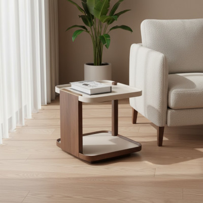 Moderne brong Säitentabell Designer Wunnzëmmer Holz quadratesch nei