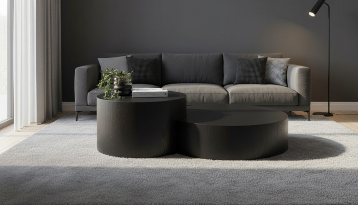 Modern schwaarzt Couchdësch Set Designer ronnen Kaffisdësch Bäidësch