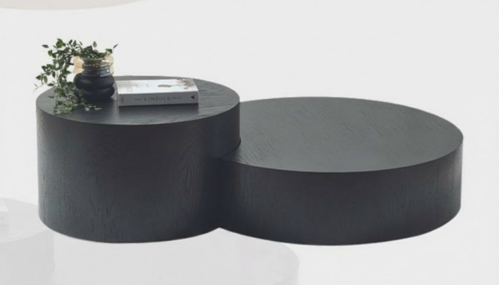 Modern schwaarzt Couchdësch Set Designer ronnen Kaffisdësch Bäidësch