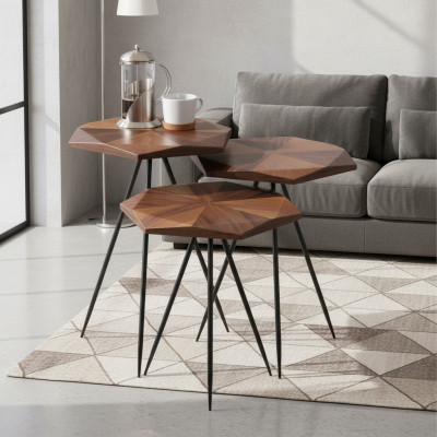 Set 3x Canapé Dësch Kaffisdësch Niewendësch Designer Wunnzëmmerdësch Dëscher