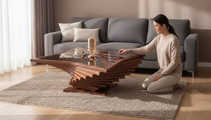 Exklusiven gëllenen Couchtisch Wunnzëmmer Sofadësch Edel Glastësch