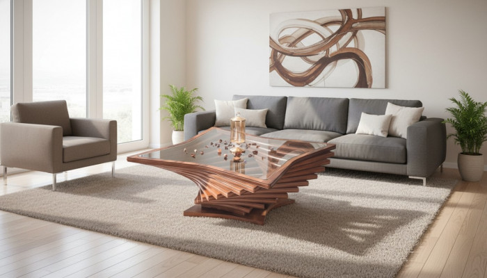 Exklusiven gëllenen Couchtisch Wunnzëmmer Sofadësch Edel Glastësch