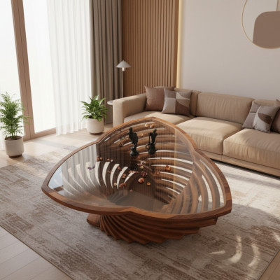Modernt brongt Glas Dësch fir de Wunnzëmmer 2x Kaffisdësch Niewendësch Designer Dësch