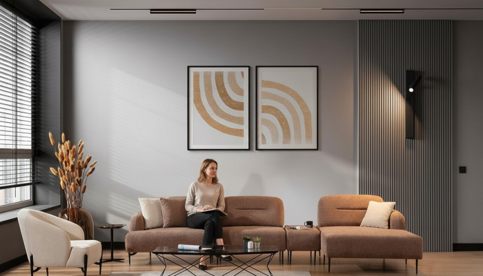 Braun-Beige Stotzëmmer Sëtzgruppe Eckcouch Wunnlandschaft Fauteuil 2 Stéck
