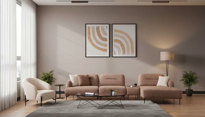 Braun-Beige Stotzëmmer Sëtzgruppe Eckcouch Wunnlandschaft Fauteuil 2 Stéck