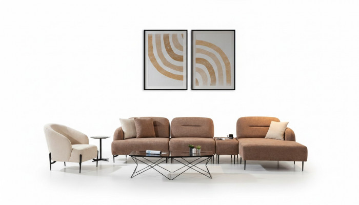 Braun-Beige Stotzëmmer Sëtzgruppe Eckcouch Wunnlandschaft Fauteuil 2 Stéck