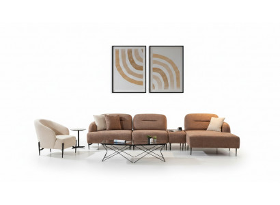 Braun-Beige Stotzëmmer Sëtzgruppe Eckcouch Wunnlandschaft Fauteuil 2 Stéck