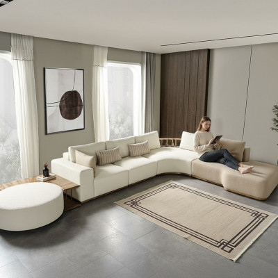 Wäiss Ecksofa Modern Wohnzëmmer Miwwelen Designer Canapé Textil Sofa 2TLG