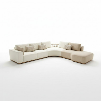 Wäiss Ecksofa Modern Wohnzëmmer Miwwelen Designer Canapé Textil Sofa 2TLG