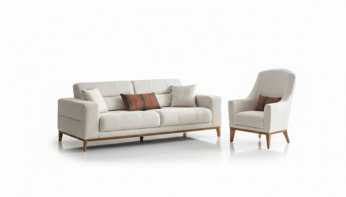 Wäiss Exklusiv Wunnzëmmer Textil Garnitur 3-Sëtzer Luxus Sëtz 2tlg